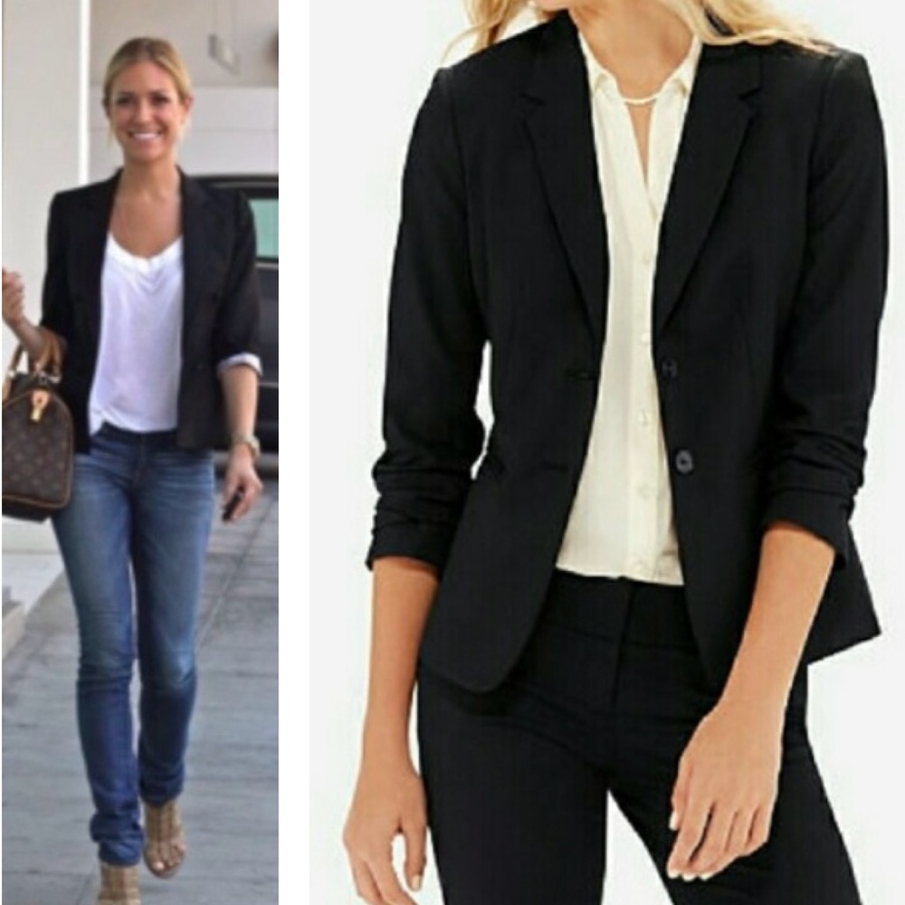 Classic Black Blazer w/ Ruched Inner Cuff